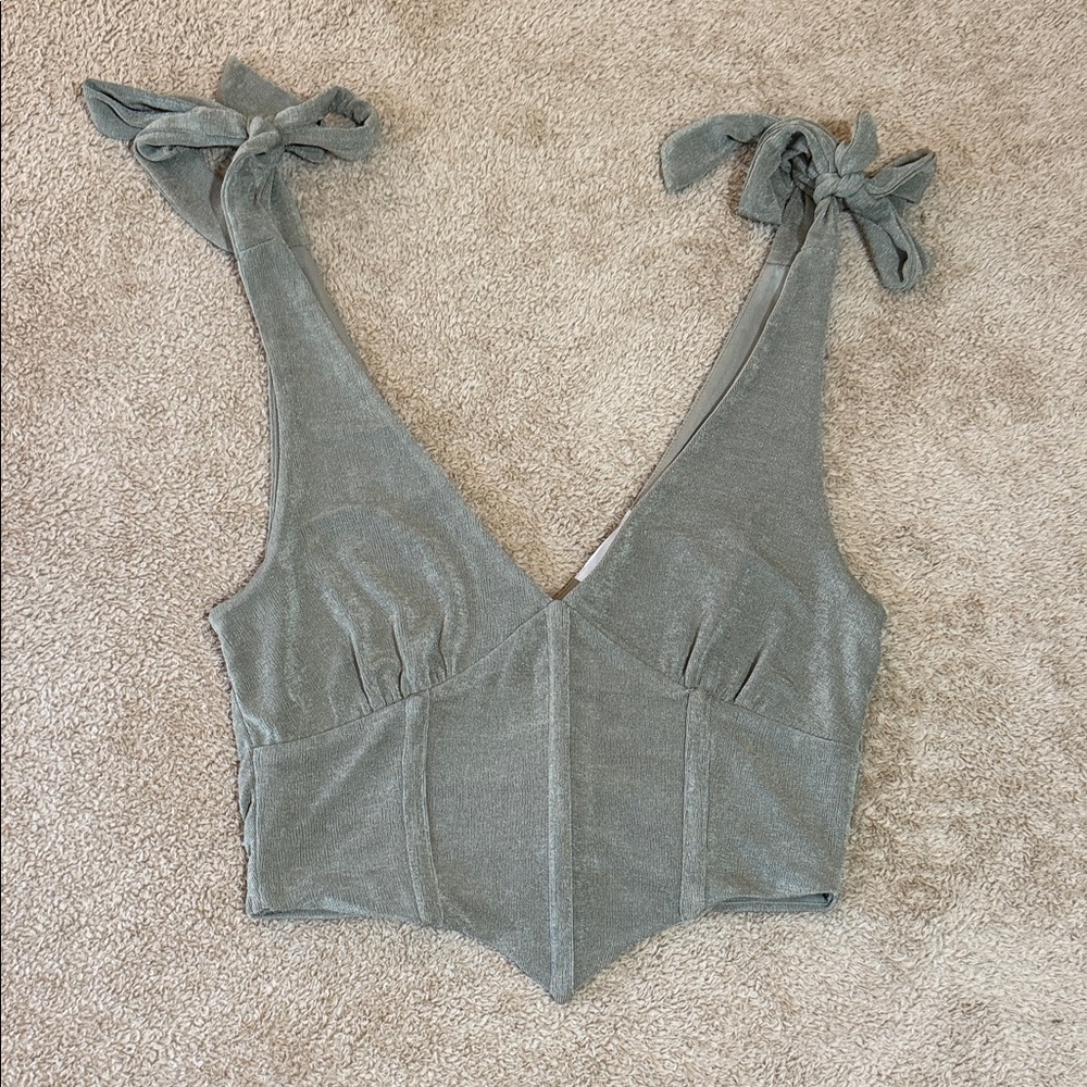 Chic Sleeveless corset Grayish green Crop Top with Bow-Tie Straps
